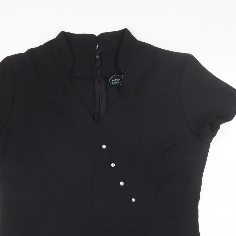 Preworn Womens Black  Polyester Basic Blouse Size 14 V-Neck