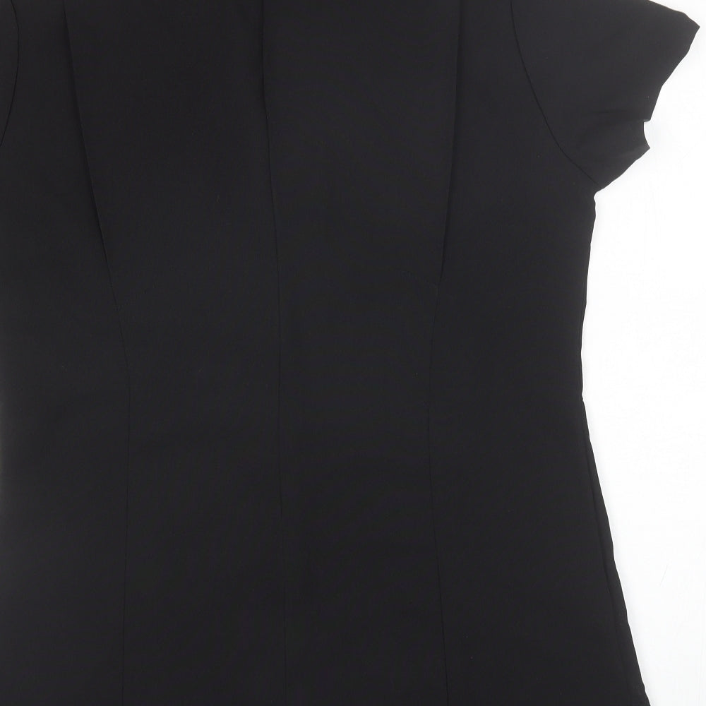 Preworn Womens Black  Polyester Basic Blouse Size 14 V-Neck