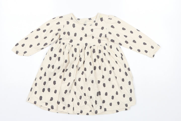Marks and Spencer Baby Beige Polka Dot Cotton Shift Size 12-18 Months Round Neck