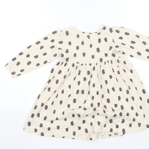 Marks and Spencer Baby Beige Polka Dot Cotton Shift  Size 12-18 Months  Round Neck