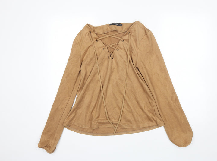 Missguided Womens Brown  Polyester Basic Blouse Size 8 V-Neck