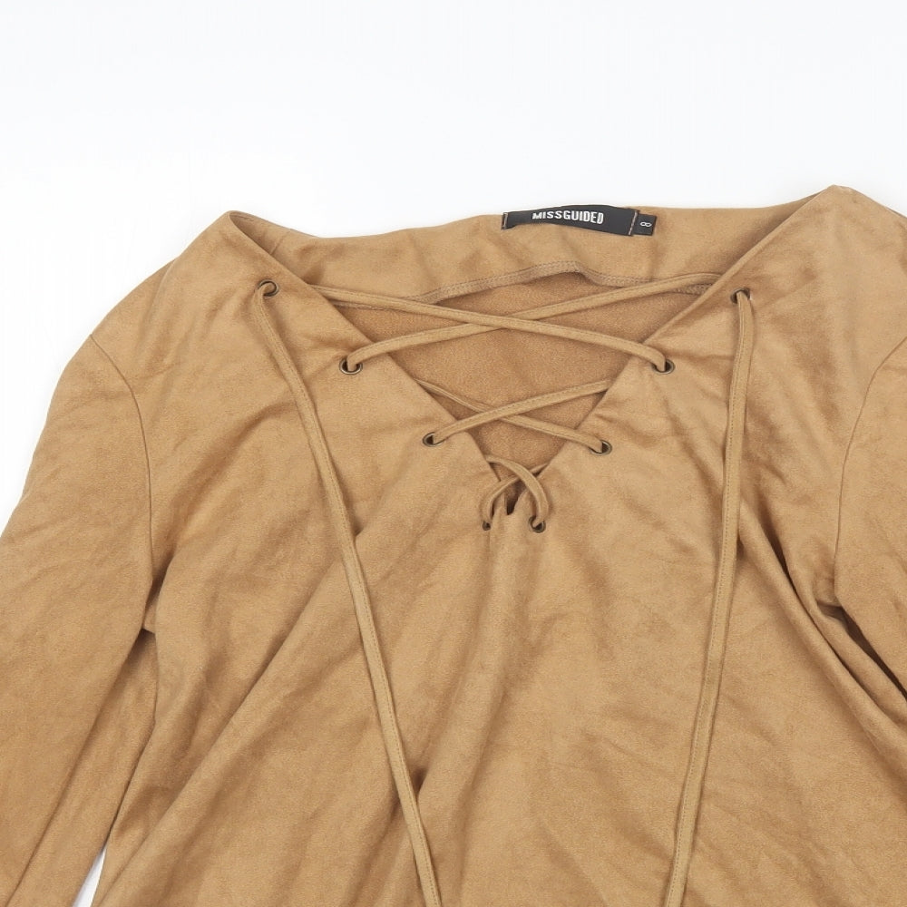 Missguided Womens Brown  Polyester Basic Blouse Size 8 V-Neck