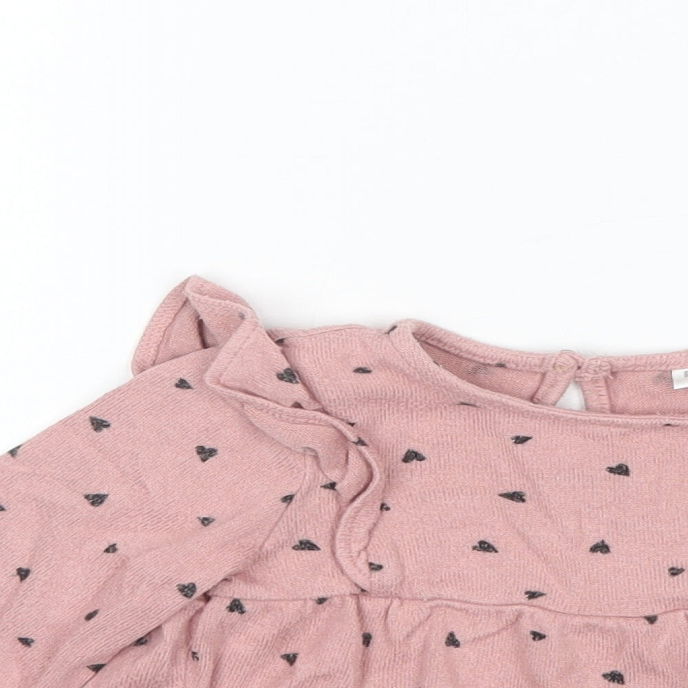 Fred&Flo Baby Pink Polka Dot Viscose Basic Blouse Size 12-18 Months Round Neck