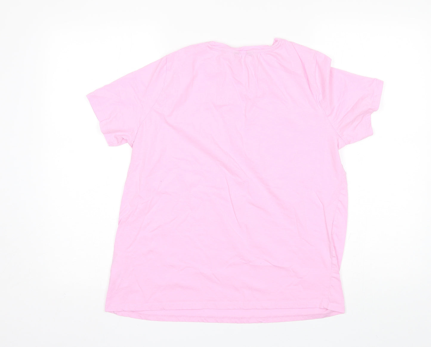 New Look Womens Pink  Cotton Basic T-Shirt Size 14 Round Neck