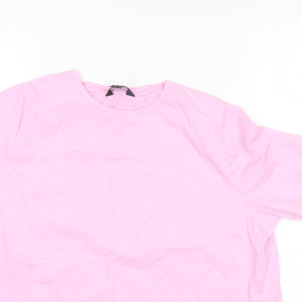 New Look Womens Pink  Cotton Basic T-Shirt Size 14 Round Neck