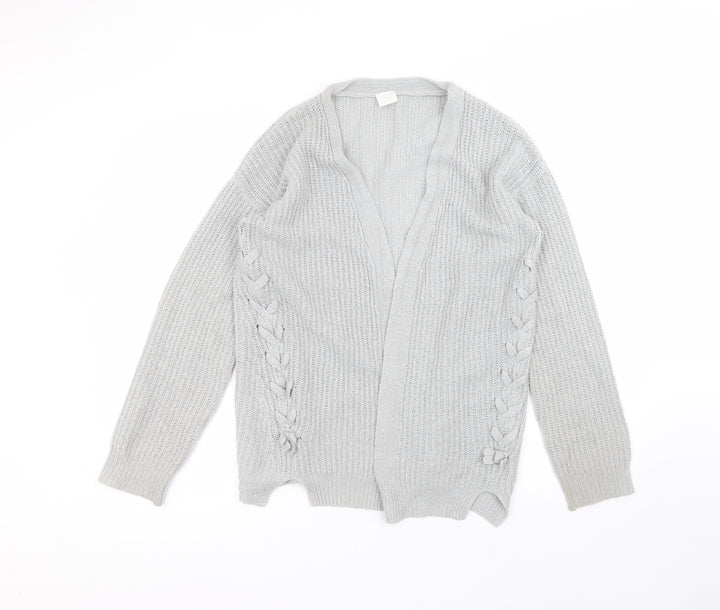 F&F Girls Grey V-Neck  Acrylic Cardigan Jumper Size 13-14 Years