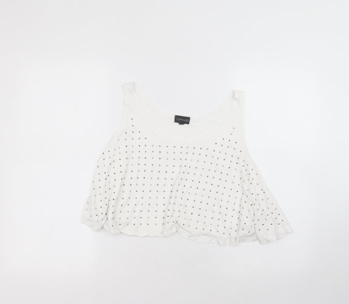 Topshop Womens White  Viscose Basic Blouse Size S Round Neck