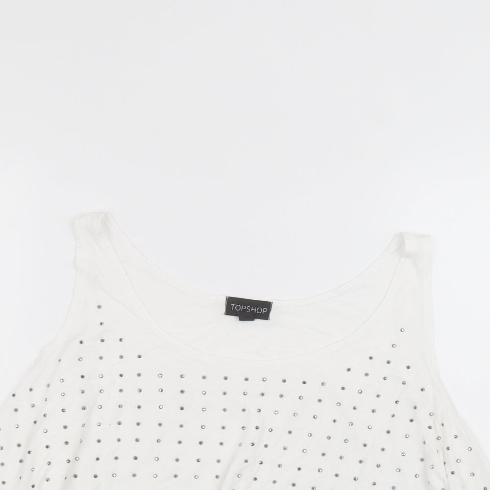 Topshop Womens White  Viscose Basic Blouse Size S Round Neck