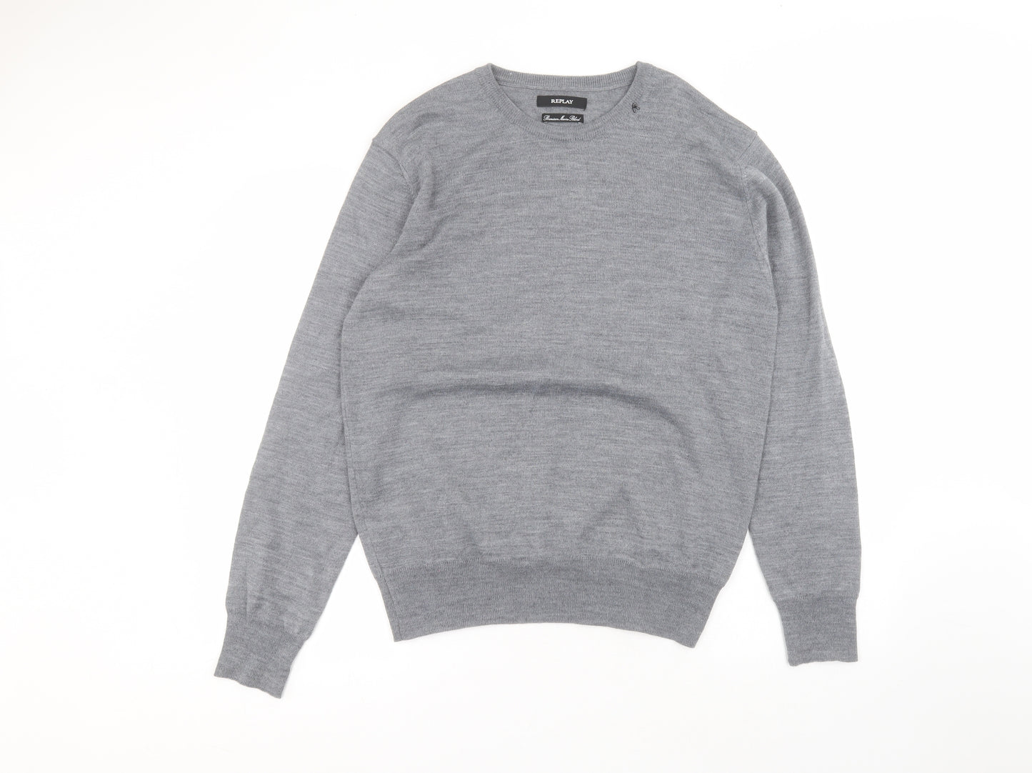 Replay Womens Grey  Wool Basic T-Shirt Size L Roll Neck