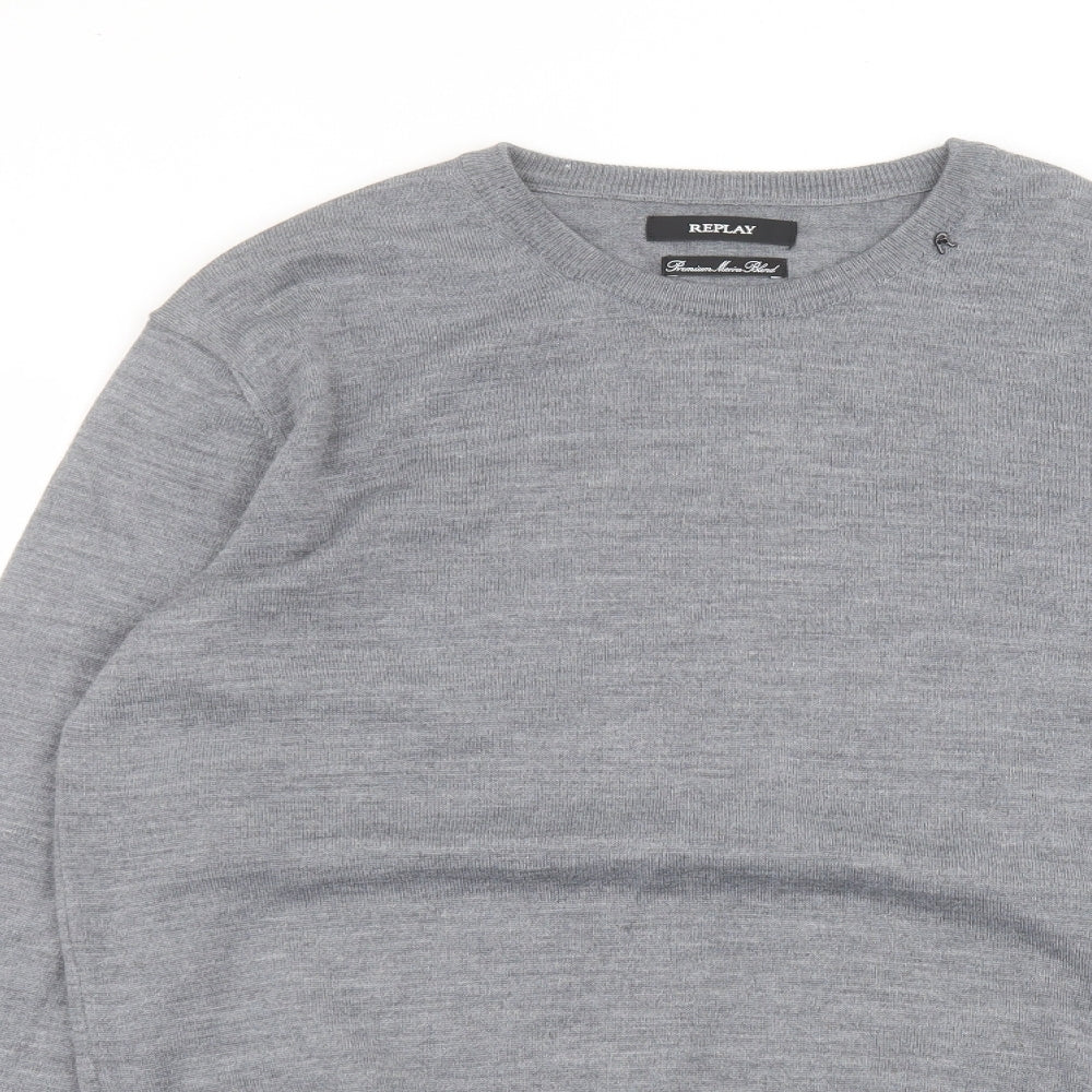 Replay Womens Grey  Wool Basic T-Shirt Size L Roll Neck