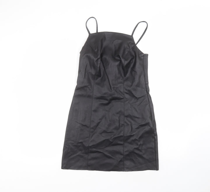 Topshop Womens Black Polyester A-Line Size 6 Round Neck