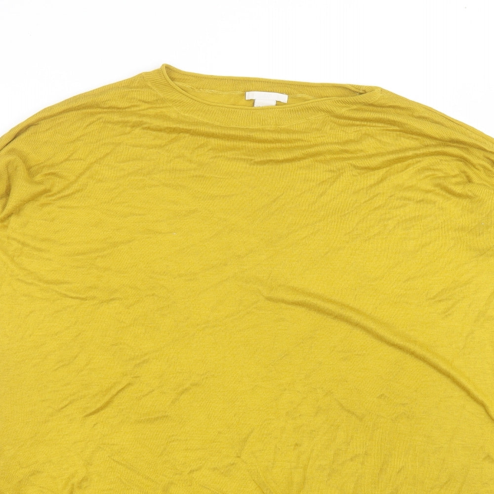 H&M Womens Yellow  Acrylic Basic T-Shirt Size S Round Neck
