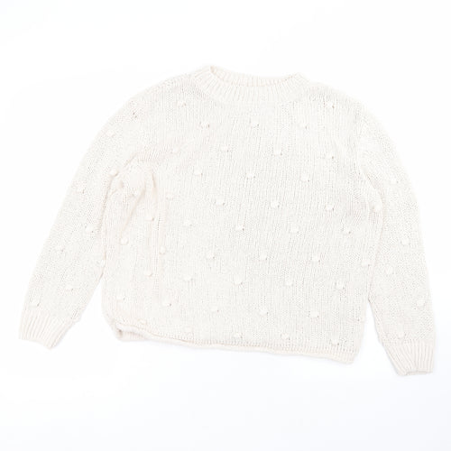 TU Womens White Round Neck  Cotton Pullover Jumper Size 16