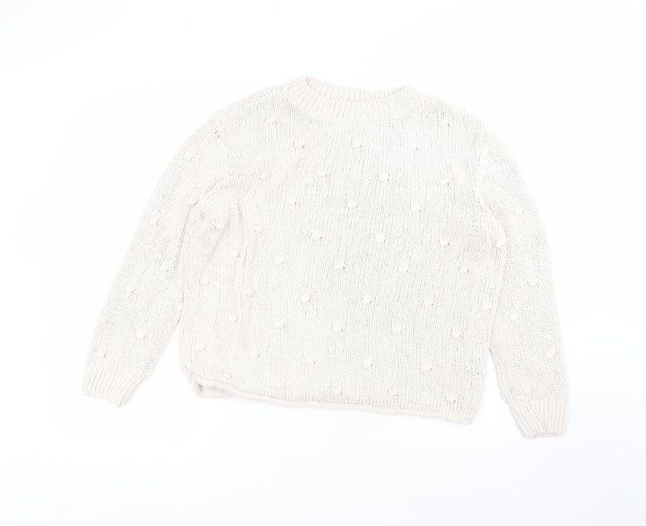 TU Womens White Round Neck Cotton Pullover Jumper Size 16