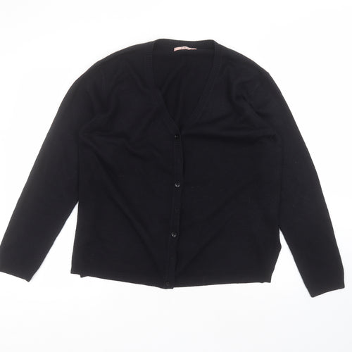 E&D Womens Black V-Neck  Acrylic Cardigan Jumper Size M