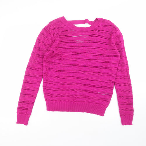 Warehouse Womens Purple Round Neck  Acrylic Pullover Jumper Size 10