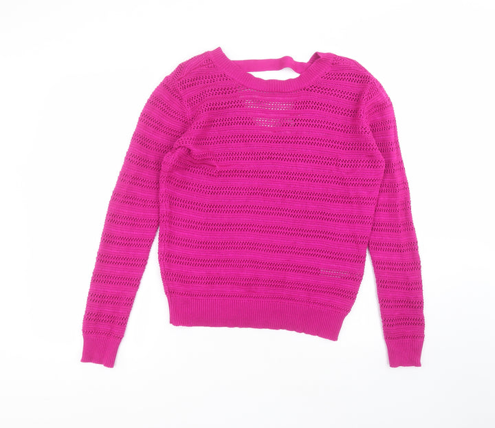 Warehouse Womens Purple Round Neck  Acrylic Pullover Jumper Size 10
