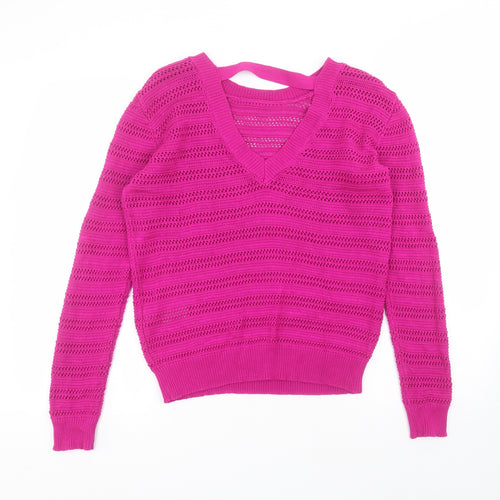 Warehouse Womens Purple Round Neck  Acrylic Pullover Jumper Size 10