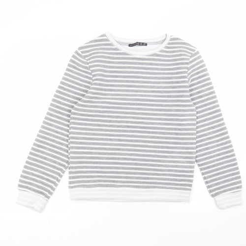 Atmosphere Womens Grey Round Neck Striped Polyester Pullover Jumper Size 6