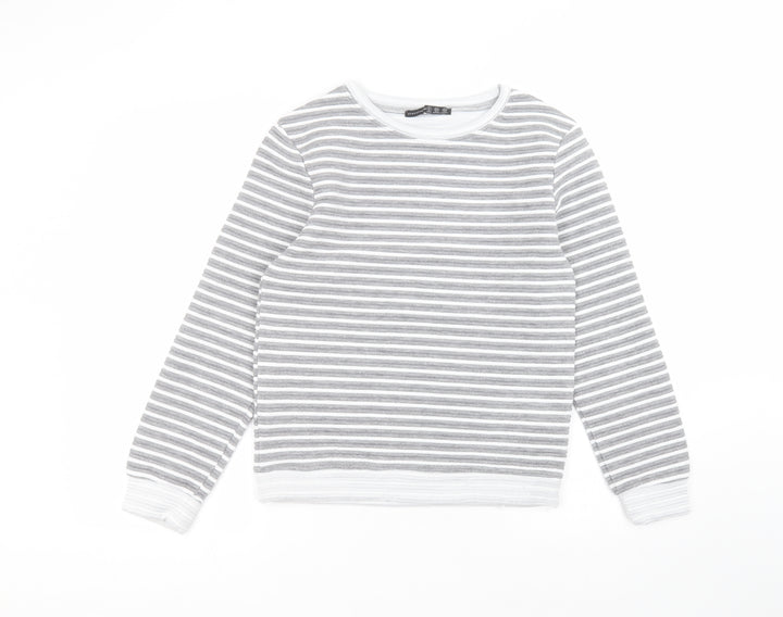 Atmosphere Womens Grey Round Neck Striped Polyester Pullover Jumper Size 6