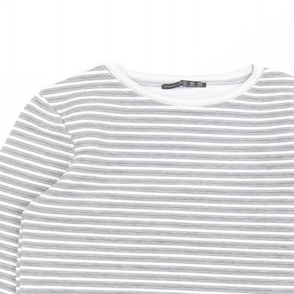 Atmosphere Womens Grey Round Neck Striped Polyester Pullover Jumper Size 6