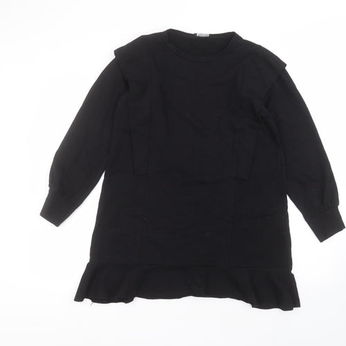 Boohoo Womens Black  Cotton Basic Blouse Size 10 Round Neck