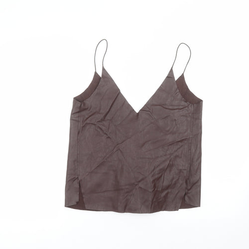 Zara Womens Brown  Polyester Basic Blouse Size S V-Neck