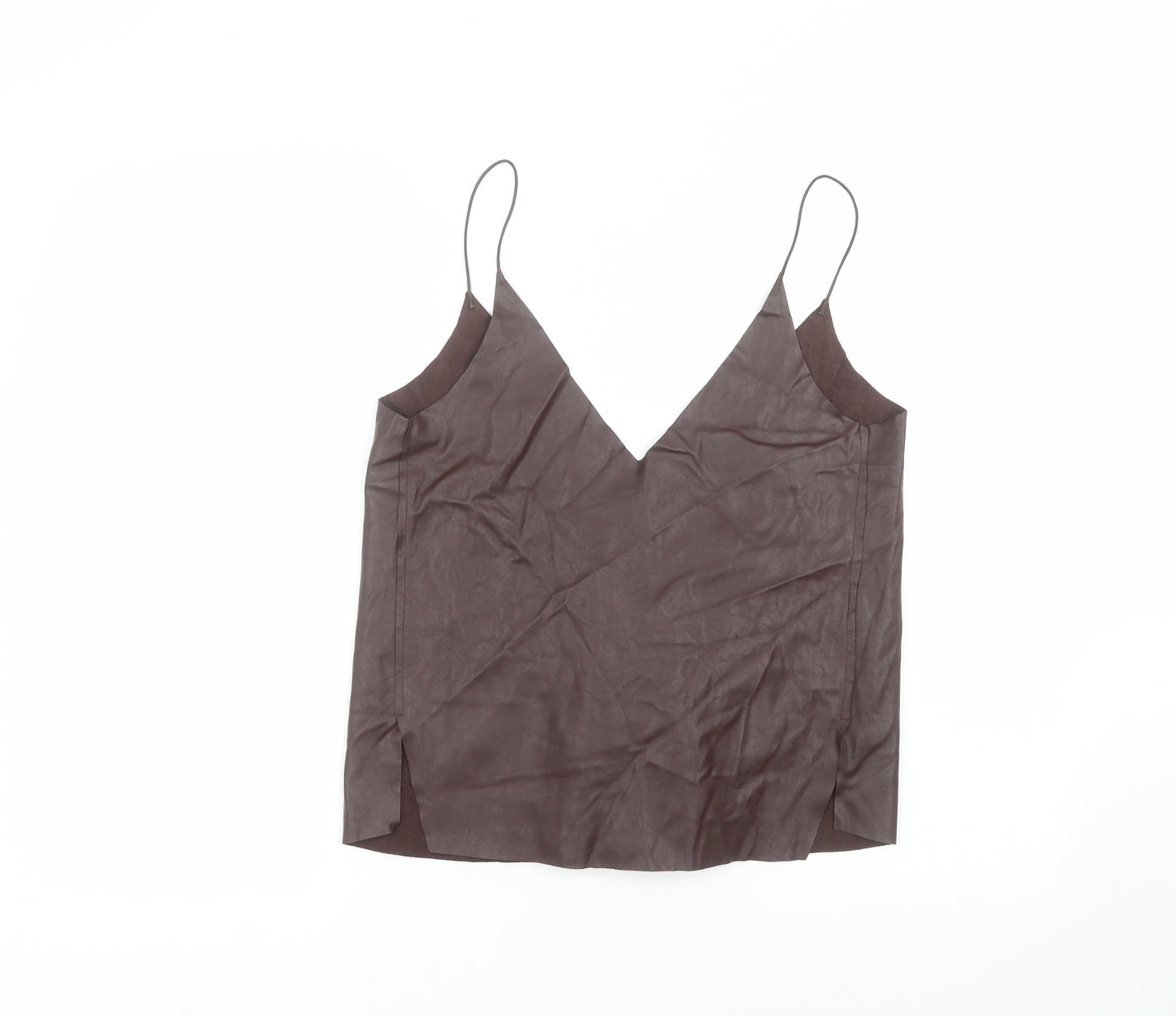 Zara Womens Brown  Polyester Basic Blouse Size S V-Neck