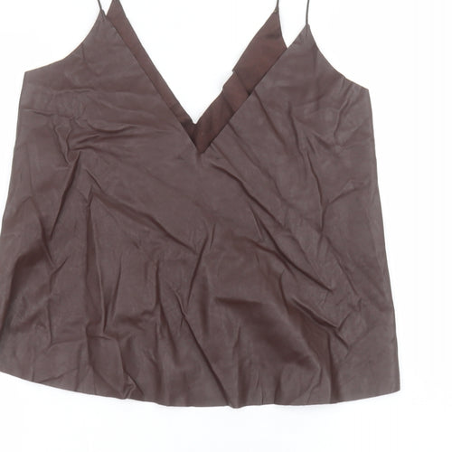 Zara Womens Brown  Polyester Basic Blouse Size S V-Neck