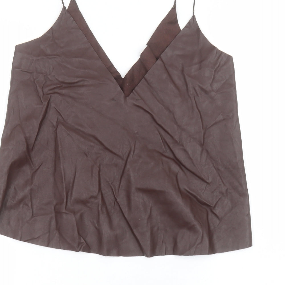 Zara Womens Brown  Polyester Basic Blouse Size S V-Neck