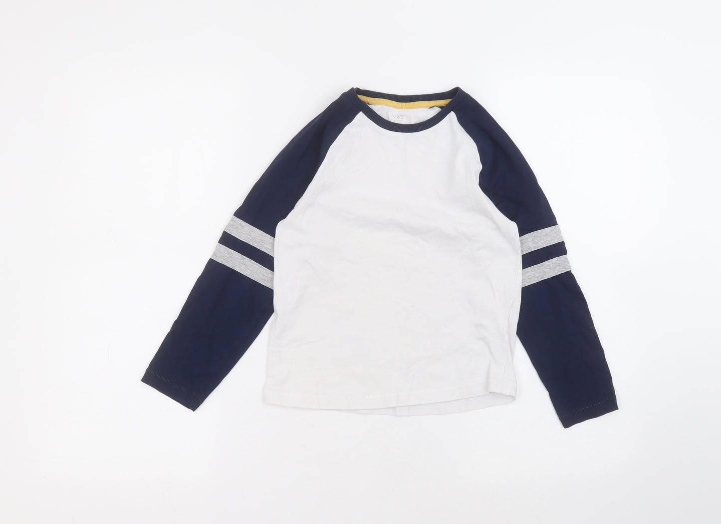 Marks and Spencer Boys White  Cotton Basic T-Shirt Size 6-7 Years Round Neck