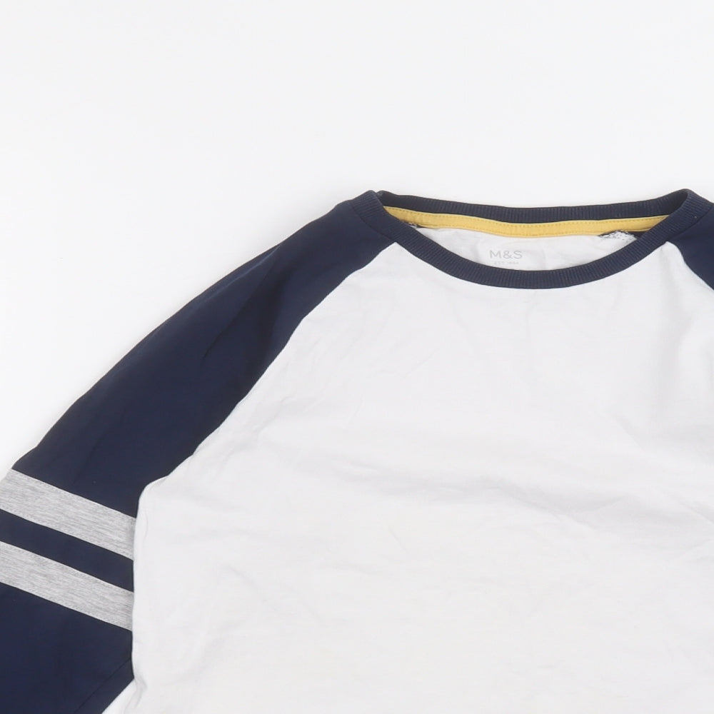 Marks and Spencer Boys White  Cotton Basic T-Shirt Size 6-7 Years Round Neck