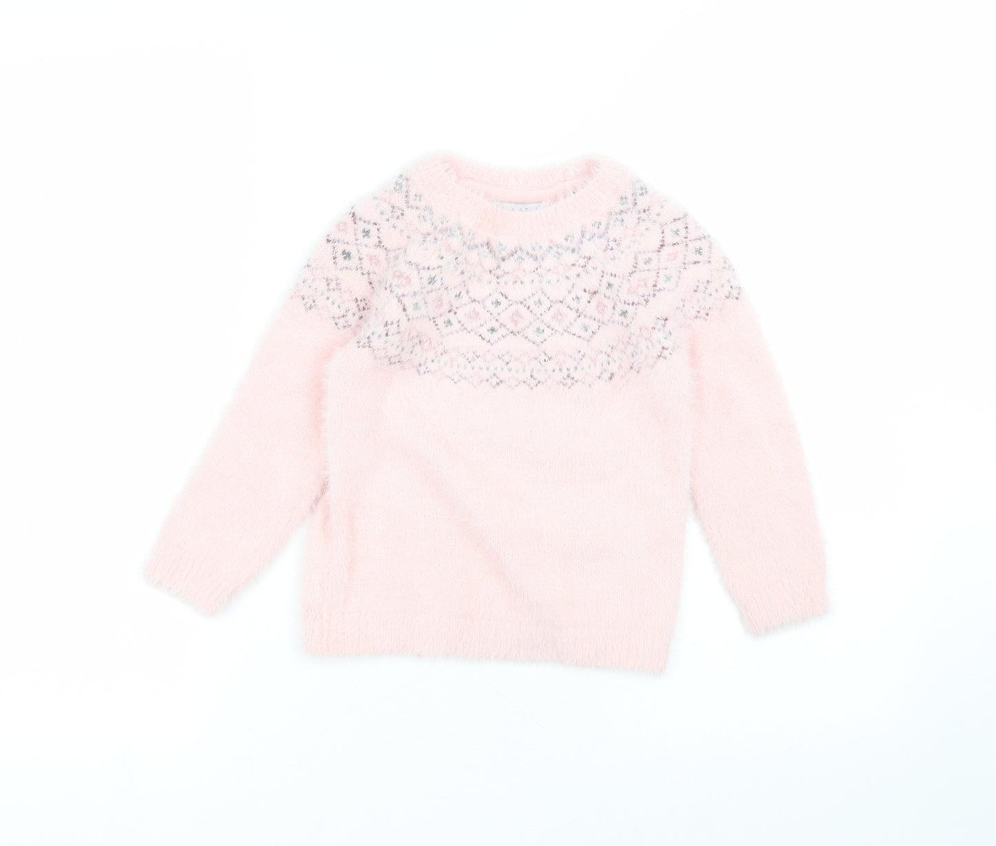 Primark Girls Pink Round Neck  Polyamide Pullover Jumper Size 5-6 Years