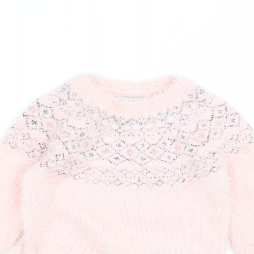 Primark Girls Pink Round Neck  Polyamide Pullover Jumper Size 5-6 Years