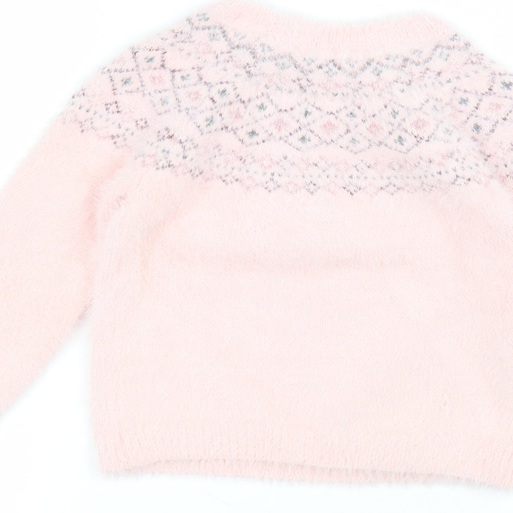 Primark Girls Pink Round Neck  Polyamide Pullover Jumper Size 5-6 Years