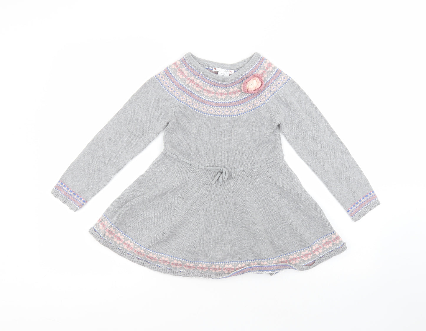 NULA BUG Girls Grey  Cotton A-Line  Size 5-6 Years  Round Neck