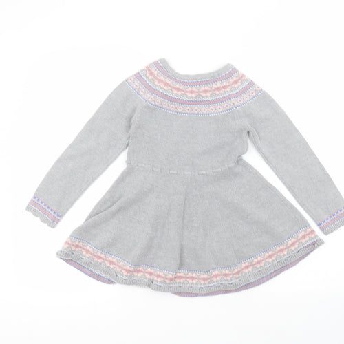 NULA BUG Girls Grey  Cotton A-Line  Size 5-6 Years  Round Neck
