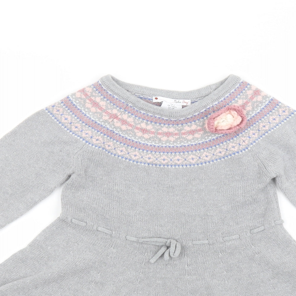 NULA BUG Girls Grey  Cotton A-Line  Size 5-6 Years  Round Neck