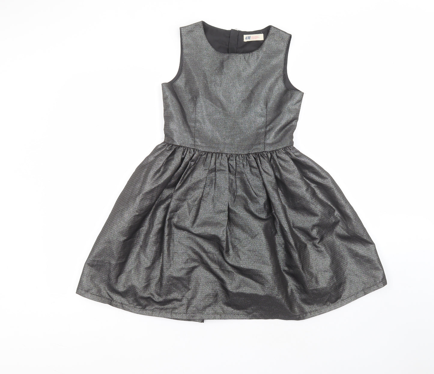 H&M Girls Silver  Polyester A-Line  Size 10-11 Years  Round Neck