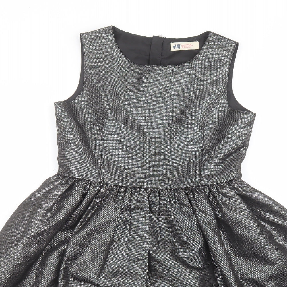 H&M Girls Silver  Polyester A-Line  Size 10-11 Years  Round Neck
