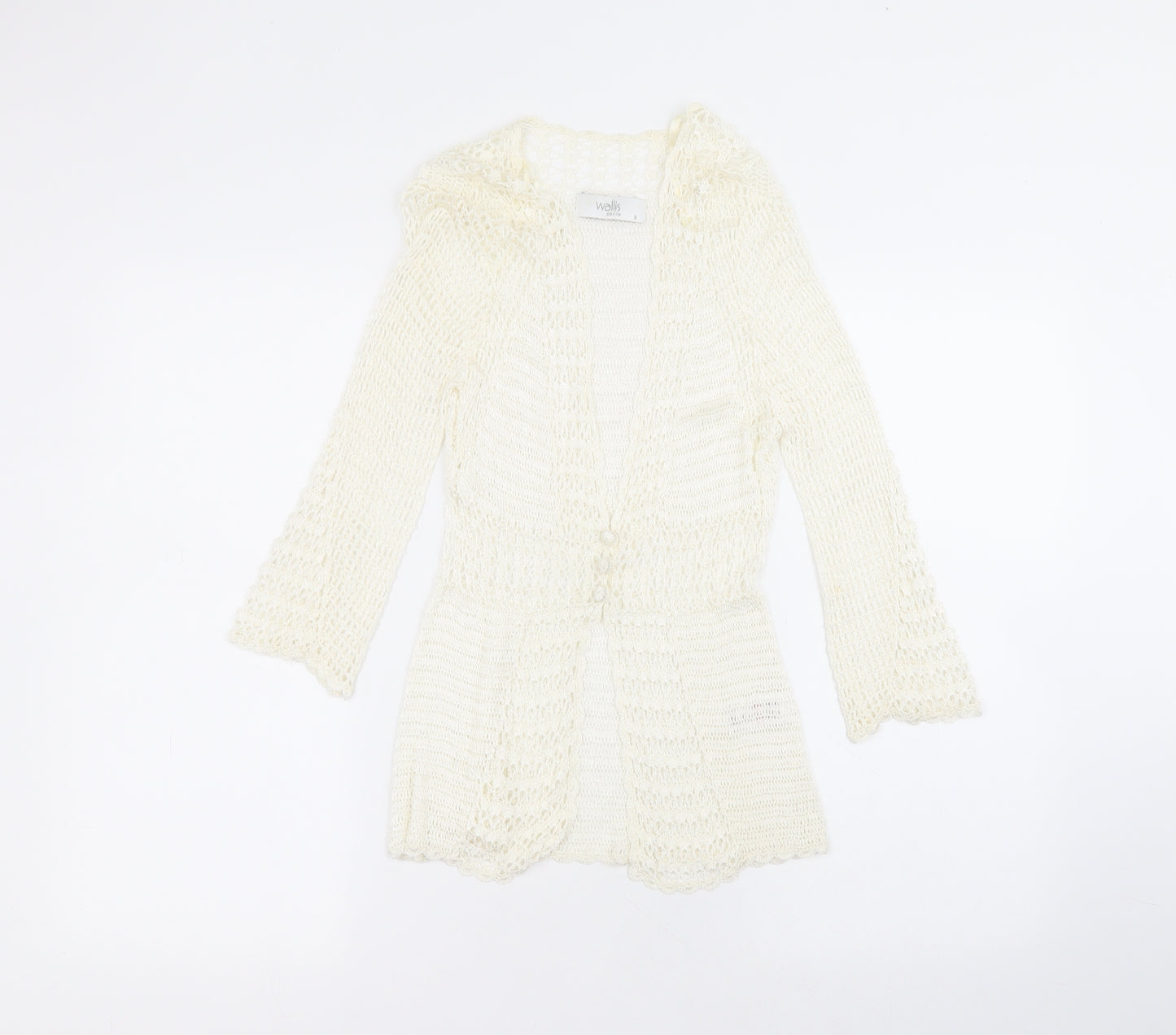 Wallis Womens White V-Neck  Viscose Cardigan Jumper Size S