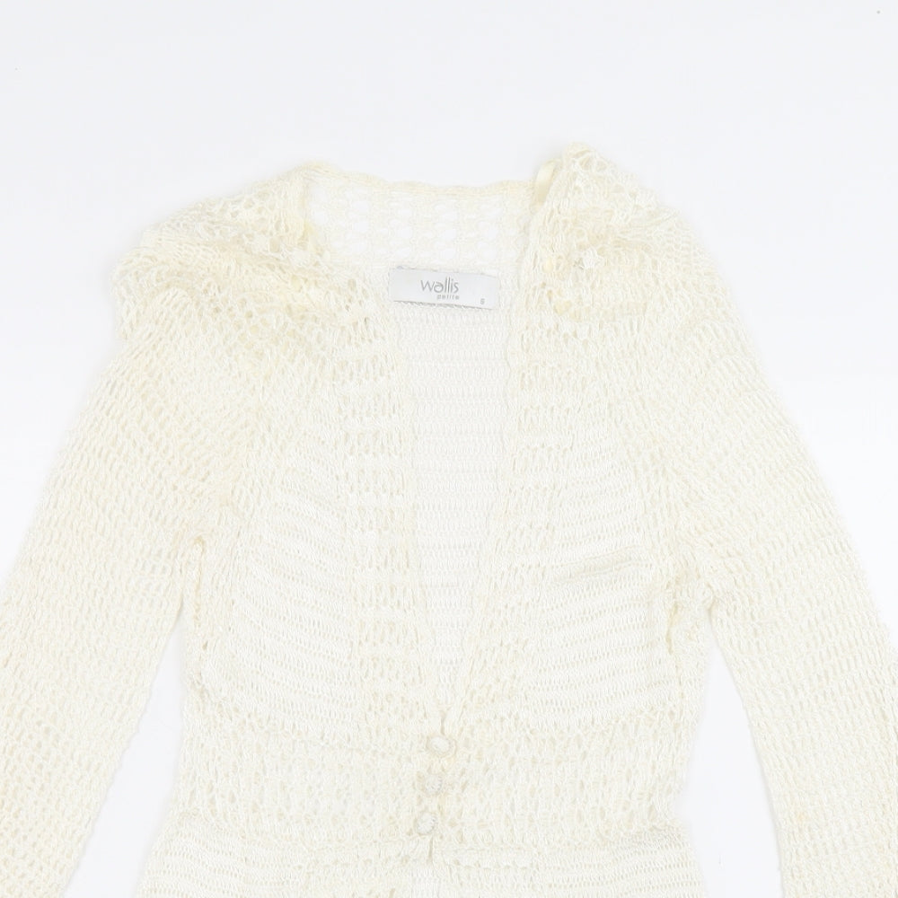 Wallis Womens White V-Neck  Viscose Cardigan Jumper Size S
