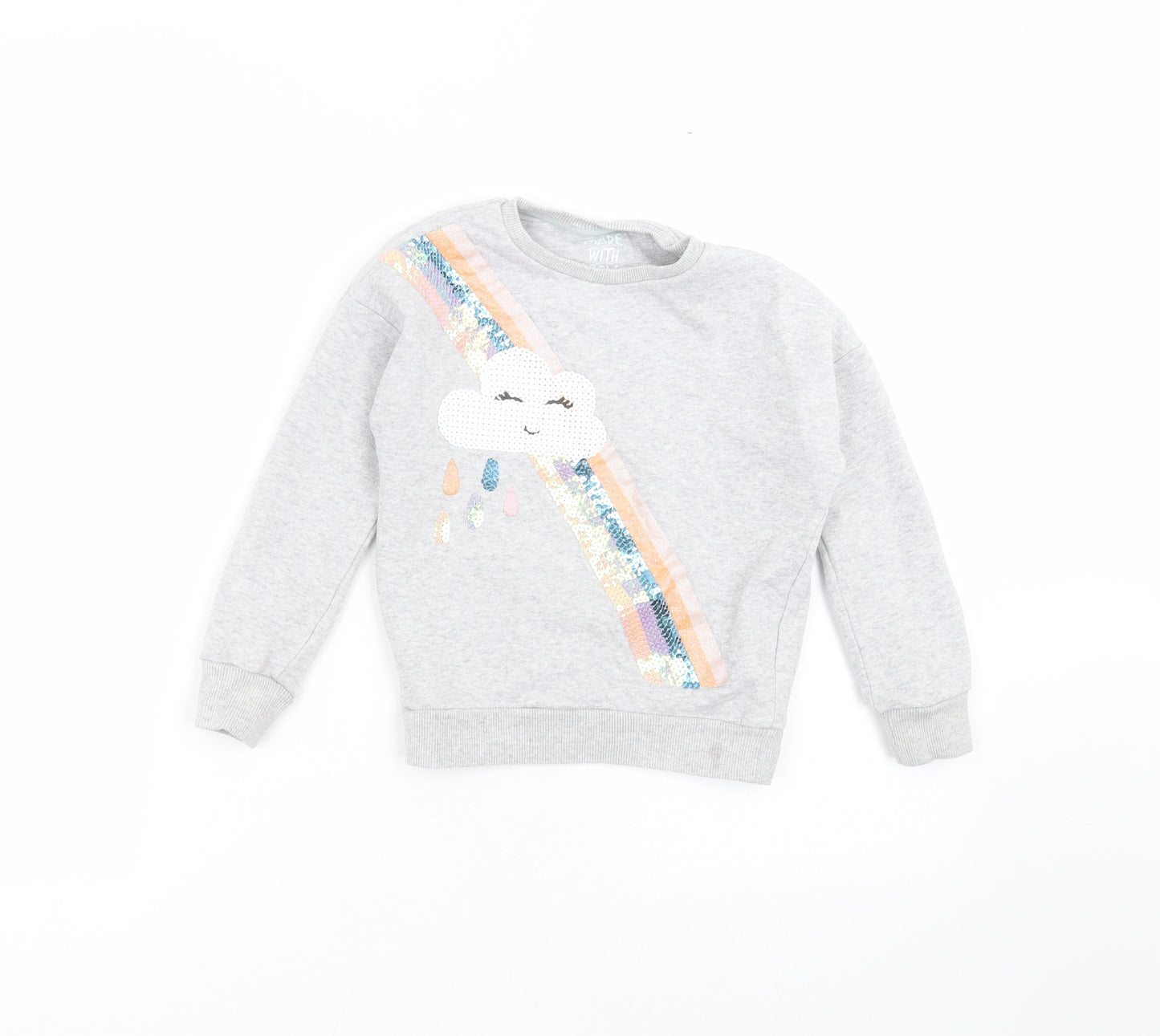 F&F Girls Grey Round Neck  Cotton Pullover Jumper Size 5-6 Years