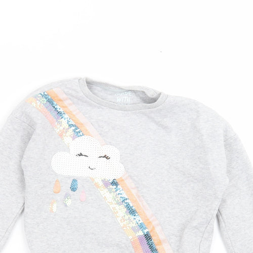 F&F Girls Grey Round Neck  Cotton Pullover Jumper Size 5-6 Years