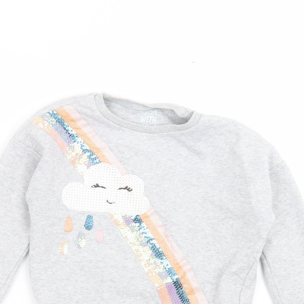 F&F Girls Grey Round Neck  Cotton Pullover Jumper Size 5-6 Years