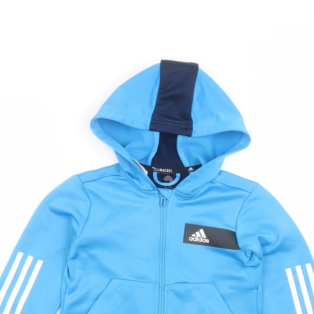 adidas Boys Blue  Polyester Full Zip Hoodie Size 5-6 Years