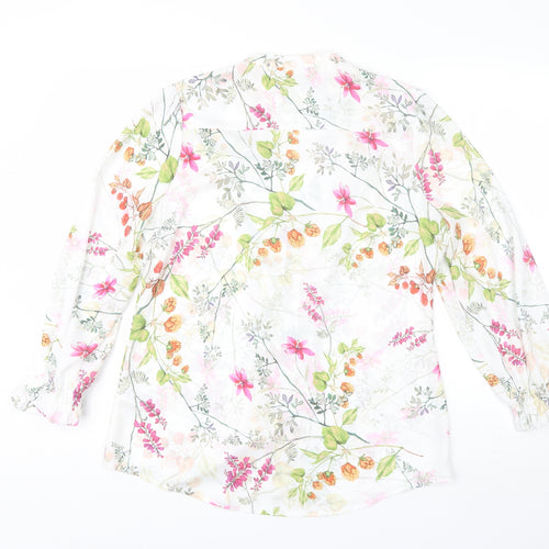 Marks and Spencer Womens White Floral Polyester Basic Blouse Size 12 V-Neck