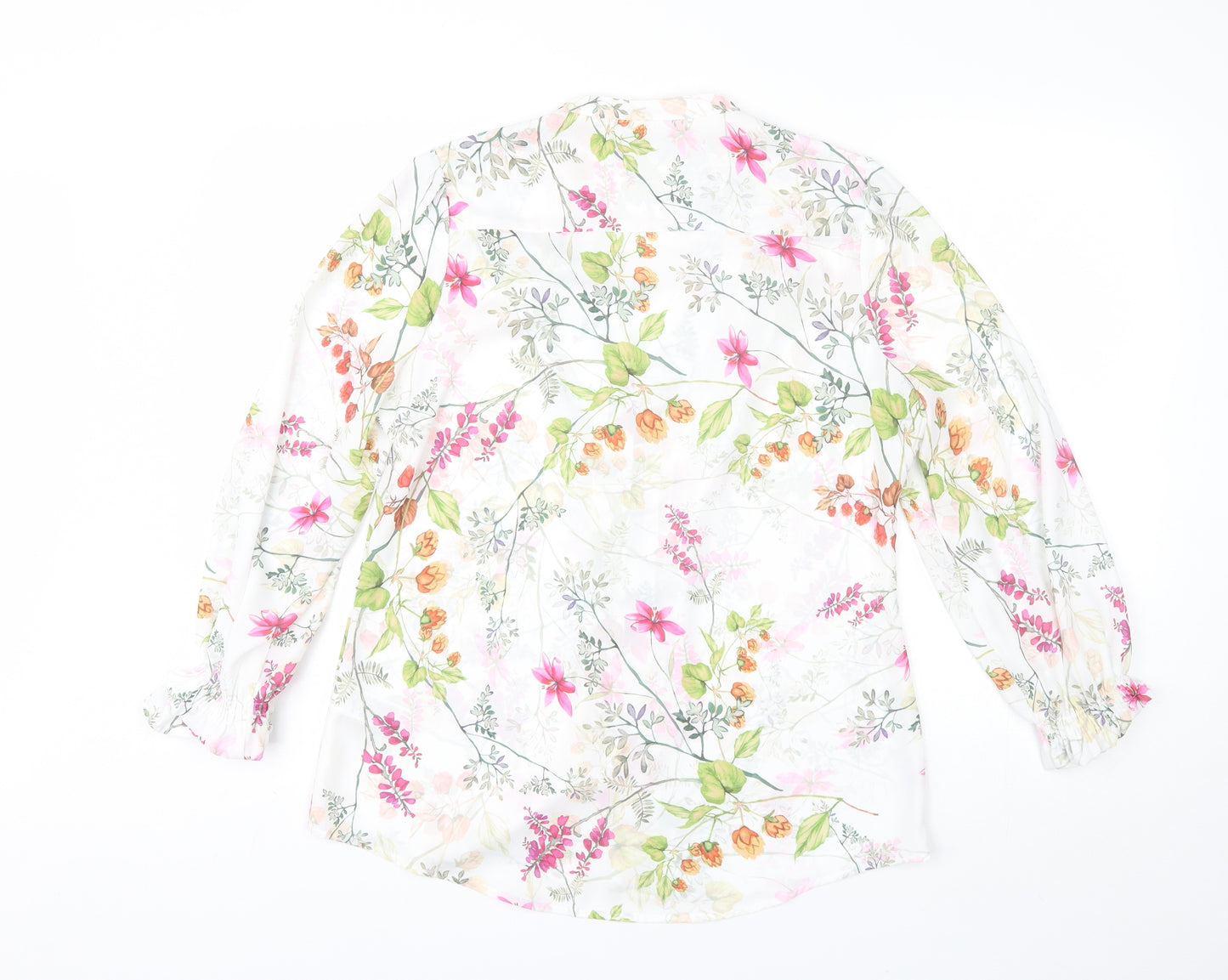 Marks and Spencer Womens White Floral Polyester Basic Blouse Size 12 V-Neck