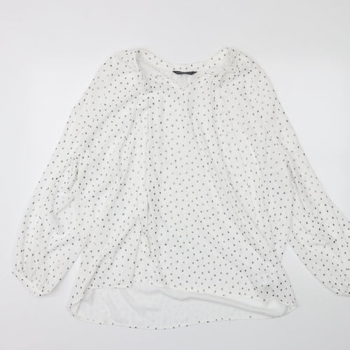 Marks and Spencer Womens White Polka Dot Polyester Basic Blouse Size 18 V-Neck
