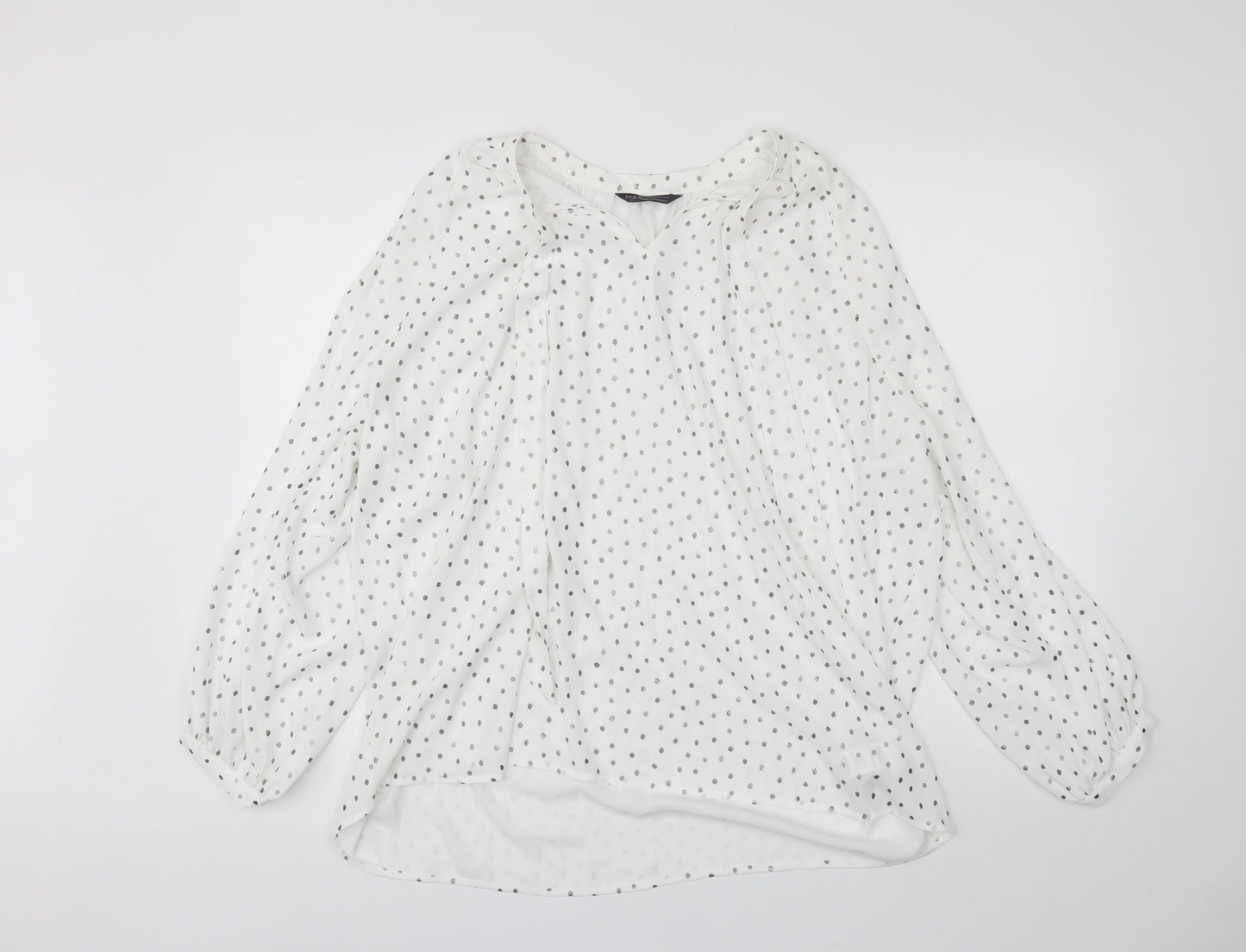 Marks and Spencer Womens White Polka Dot Polyester Basic Blouse Size 18 V-Neck